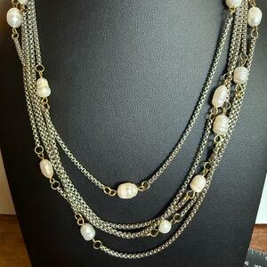 Multi-Layered Pearl silver and gold tone Necklace